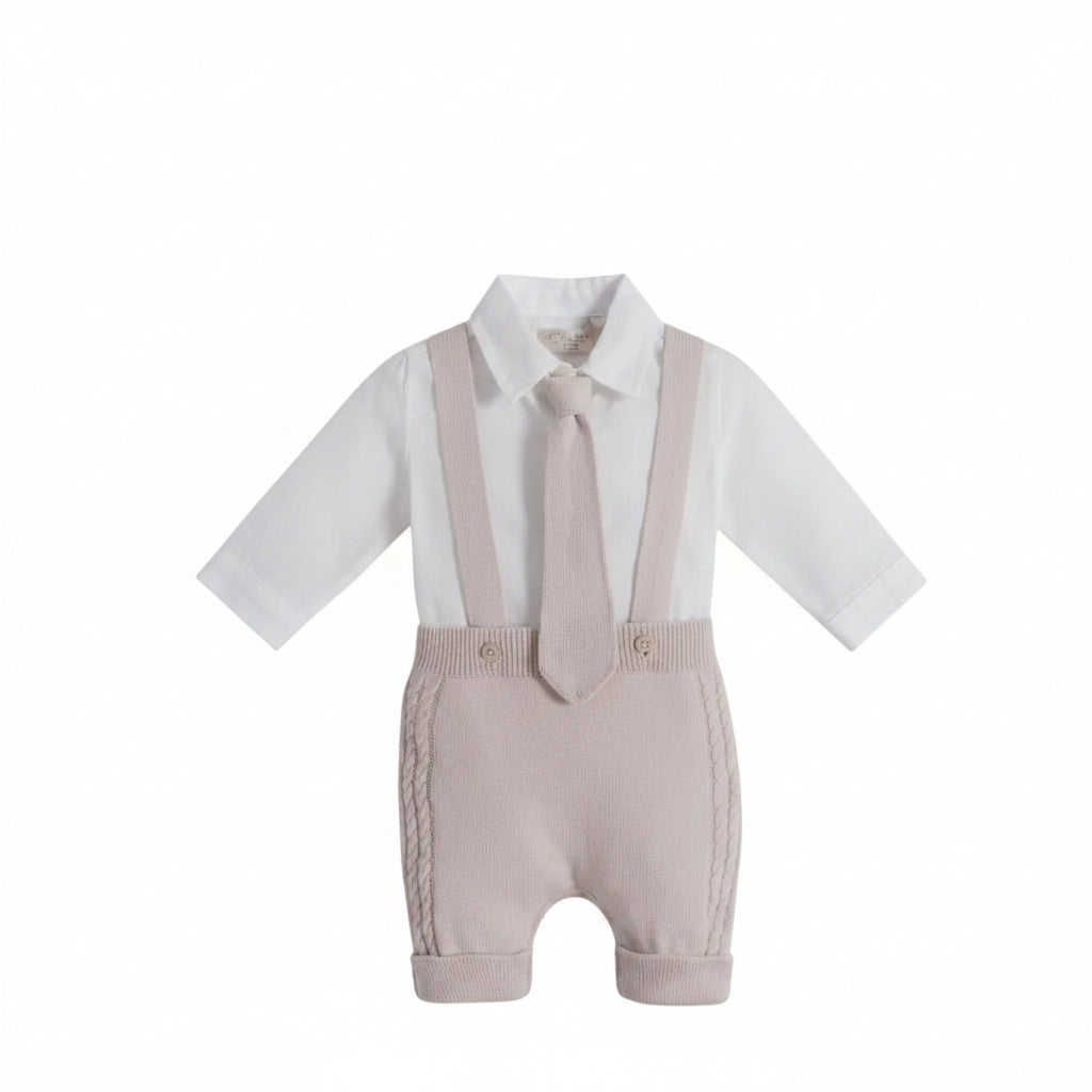 Baby Boy Fresh Organic Cotton Outfit – White & Soft Grey – maisonmaestu