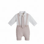 Conjunto de algodón orgánico fresco para bebé niño – Blanco y gris suave