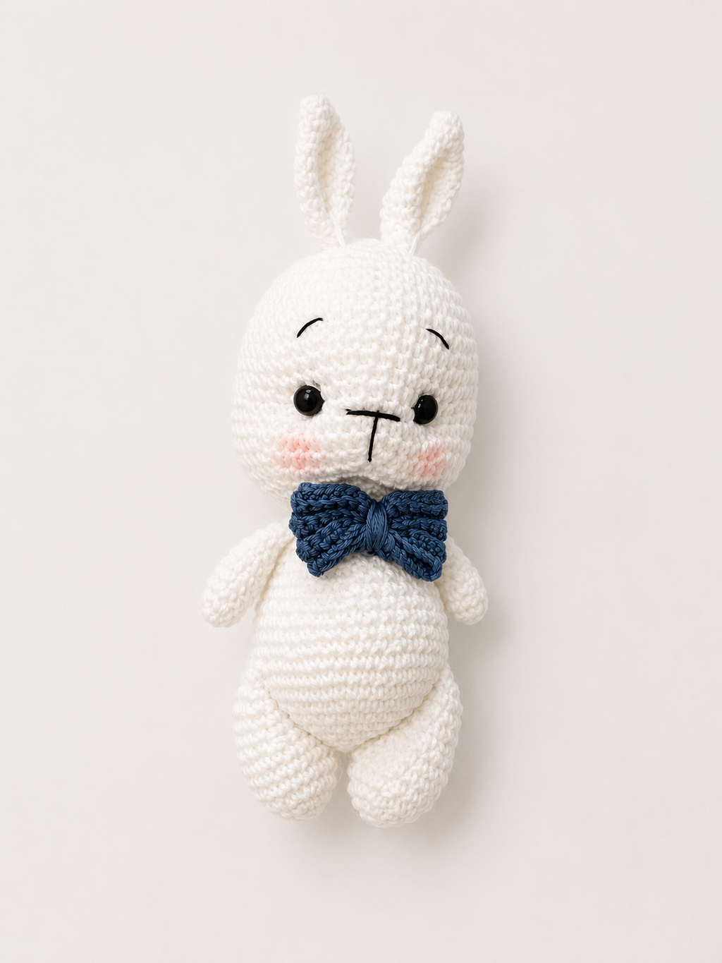 Hand-Crocheted Bunny Plush Toy with Blue Bow
