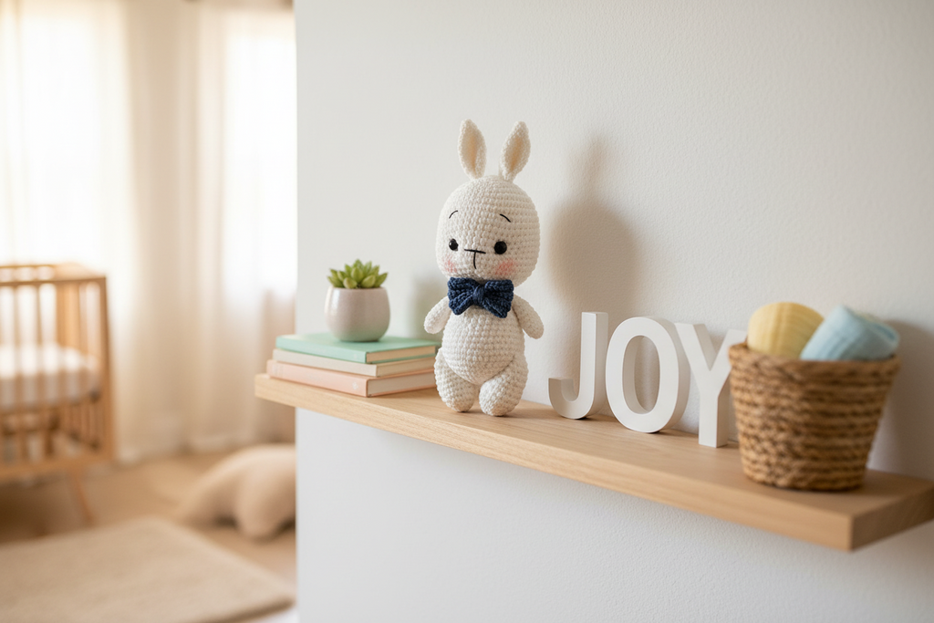 Hand-Crocheted Bunny Plush Toy with Blue Bow