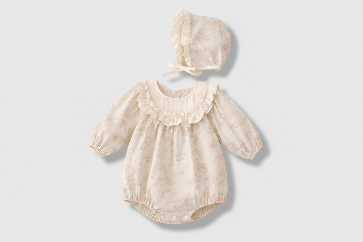 Spring Baby Girl Long Sleeve Vintage Floral Pattern Bodysuit