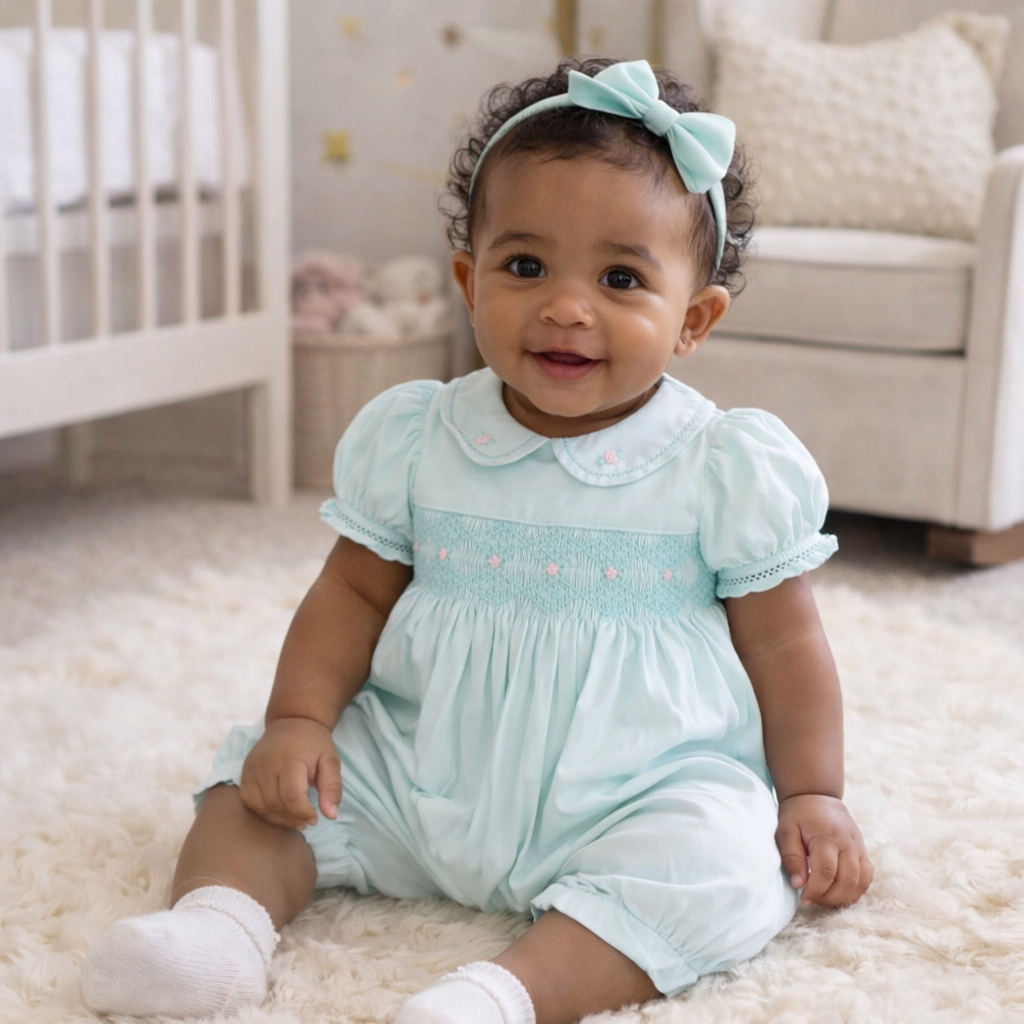 French Bubble Mint Smocked Romper