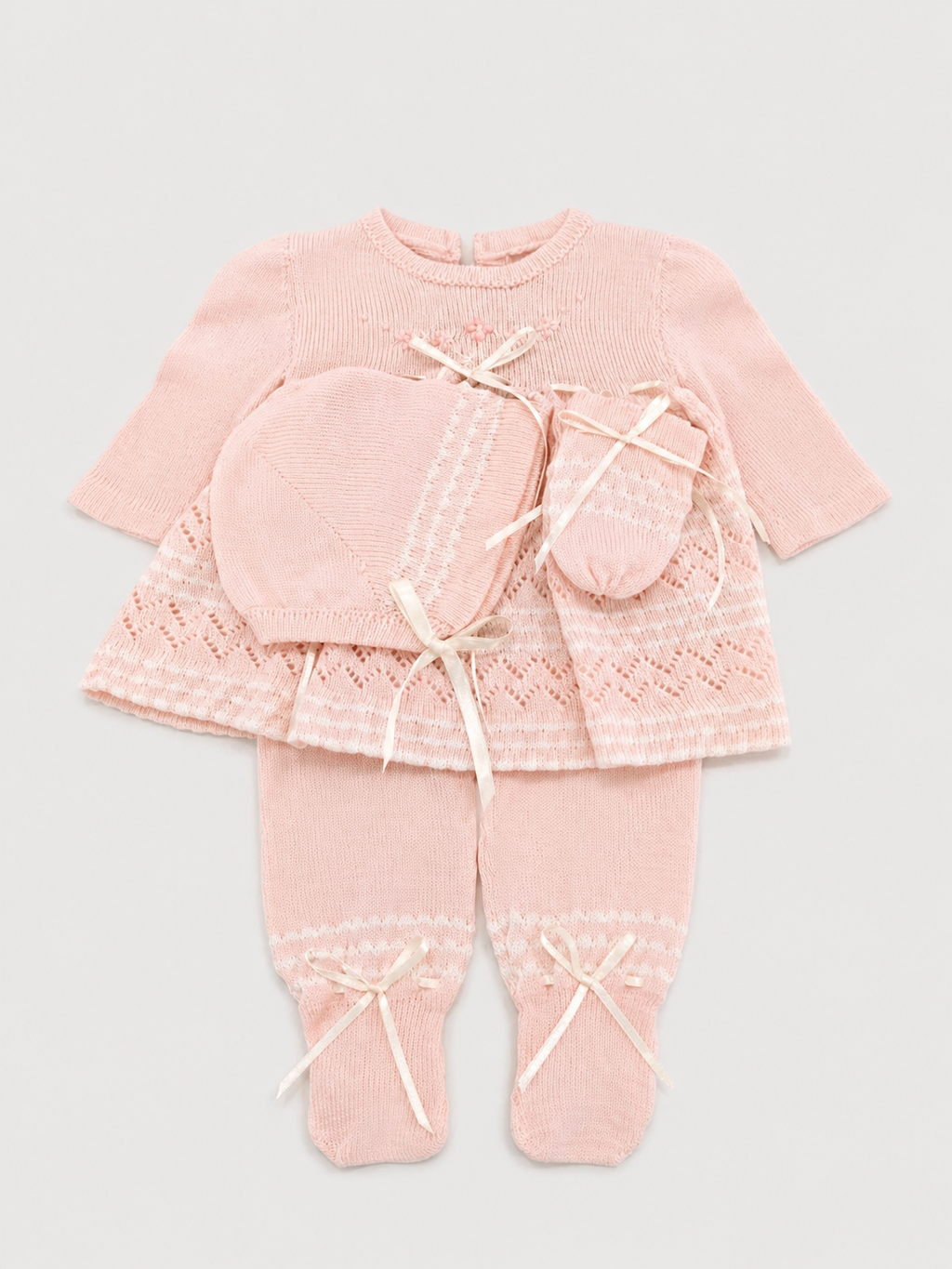 Newborn Baby Girl Blush Set with Bonet and mittens