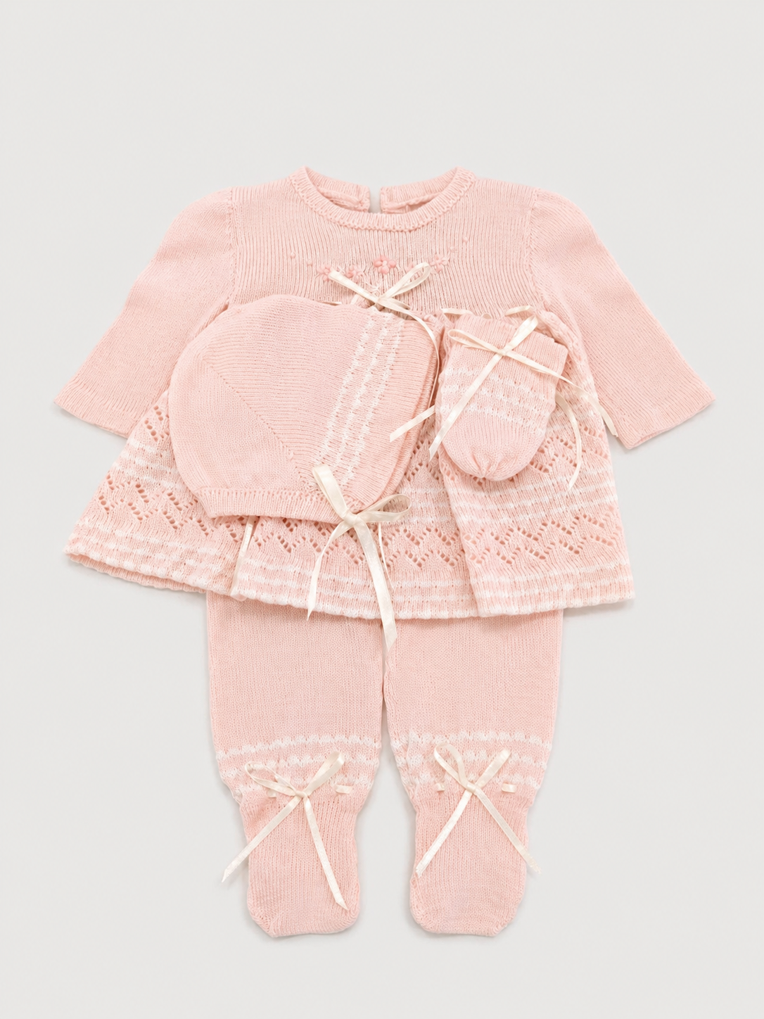 Newborn Baby Girl Blush Set with Bonet and mittens