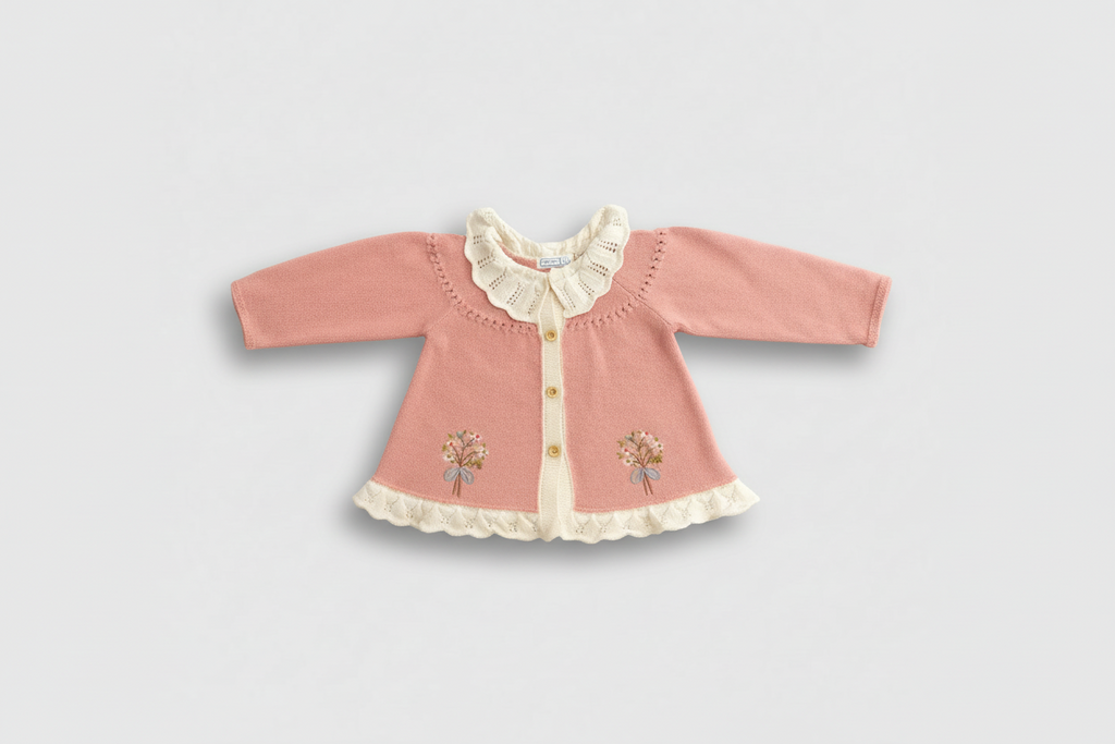 Baby Girl Embroidered Long Sleeve Cardigan – Pink