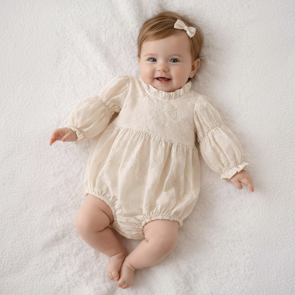 French Beige Floral Bubble Bodysuit