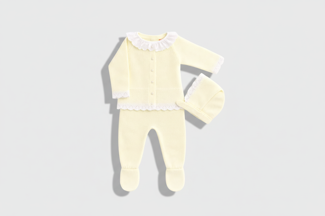 Soleil Newborn Set – 3-Piece Cotton Knit ( butter yellow)