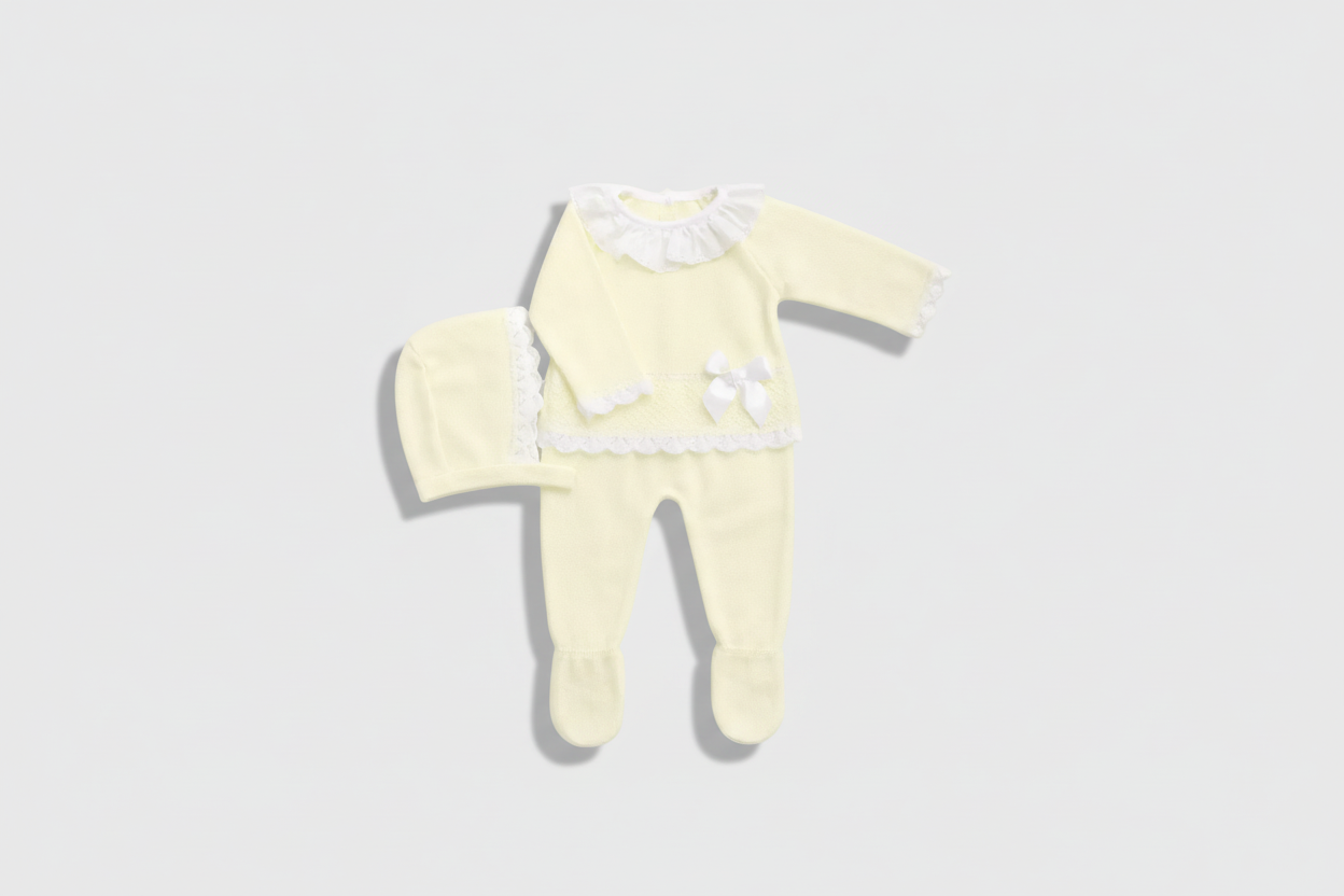 Soleil Newborn Set – 3-Piece Cotton Knit ( butter yellow)