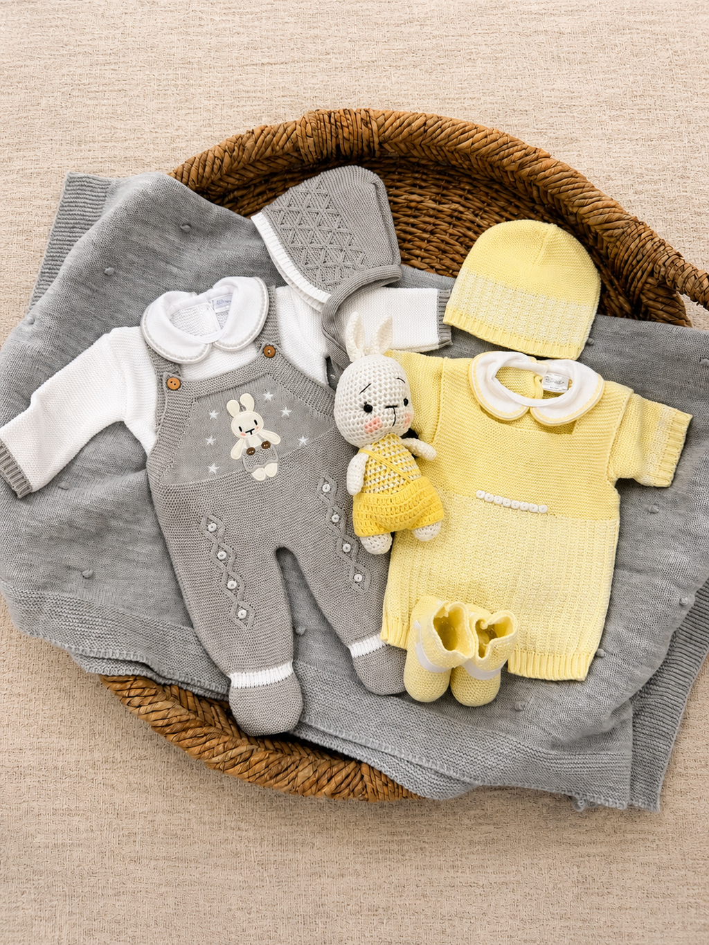 Buttercream Bunny Newborn Gift Set – Two Knit Sets + Blanket + Bunny