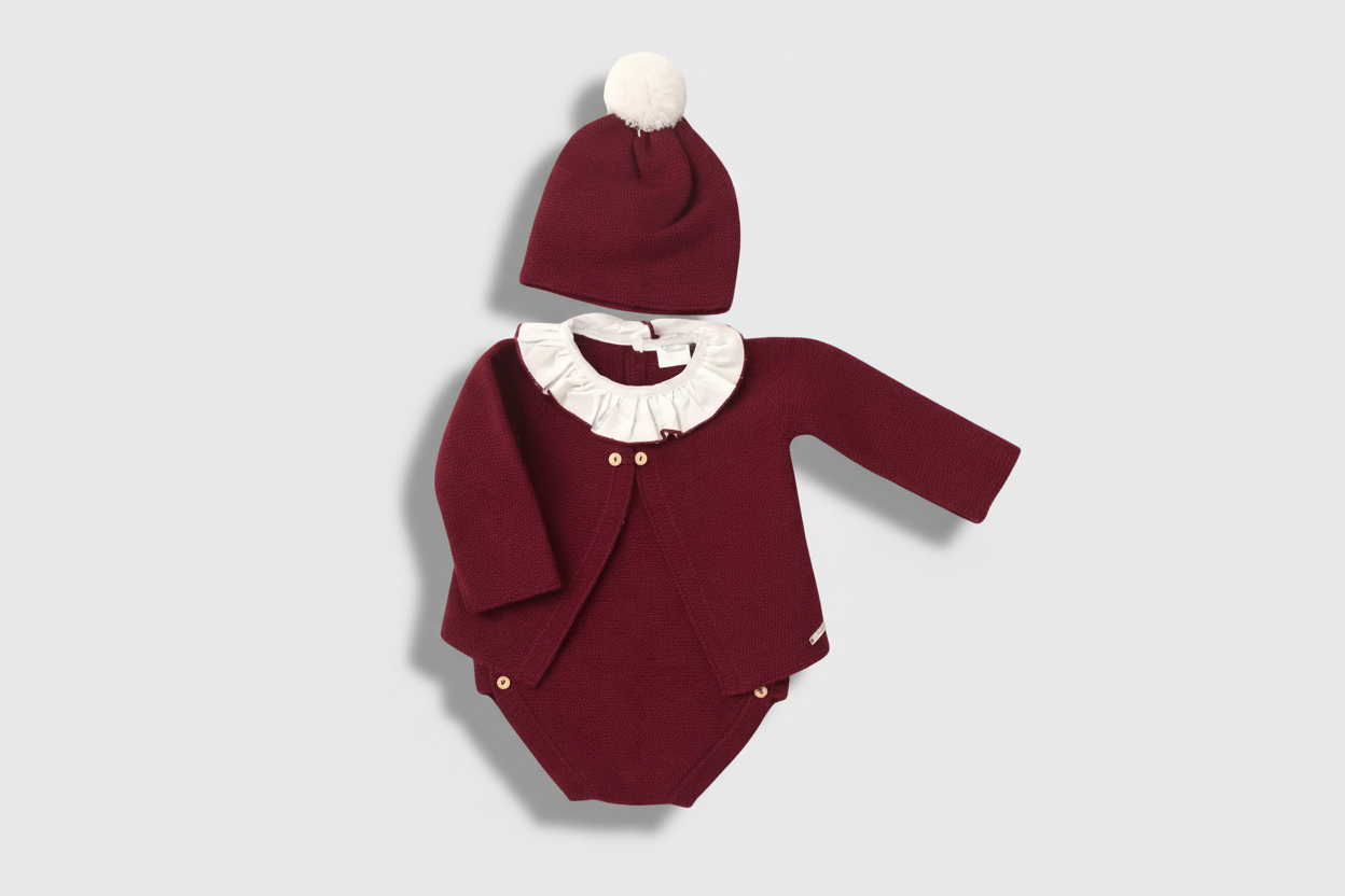 Knitted Newborn Three-Piece Set-Blush