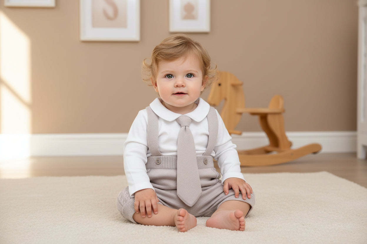 Baby Boy Fresh Organic Cotton Outfit – White & Soft Grey