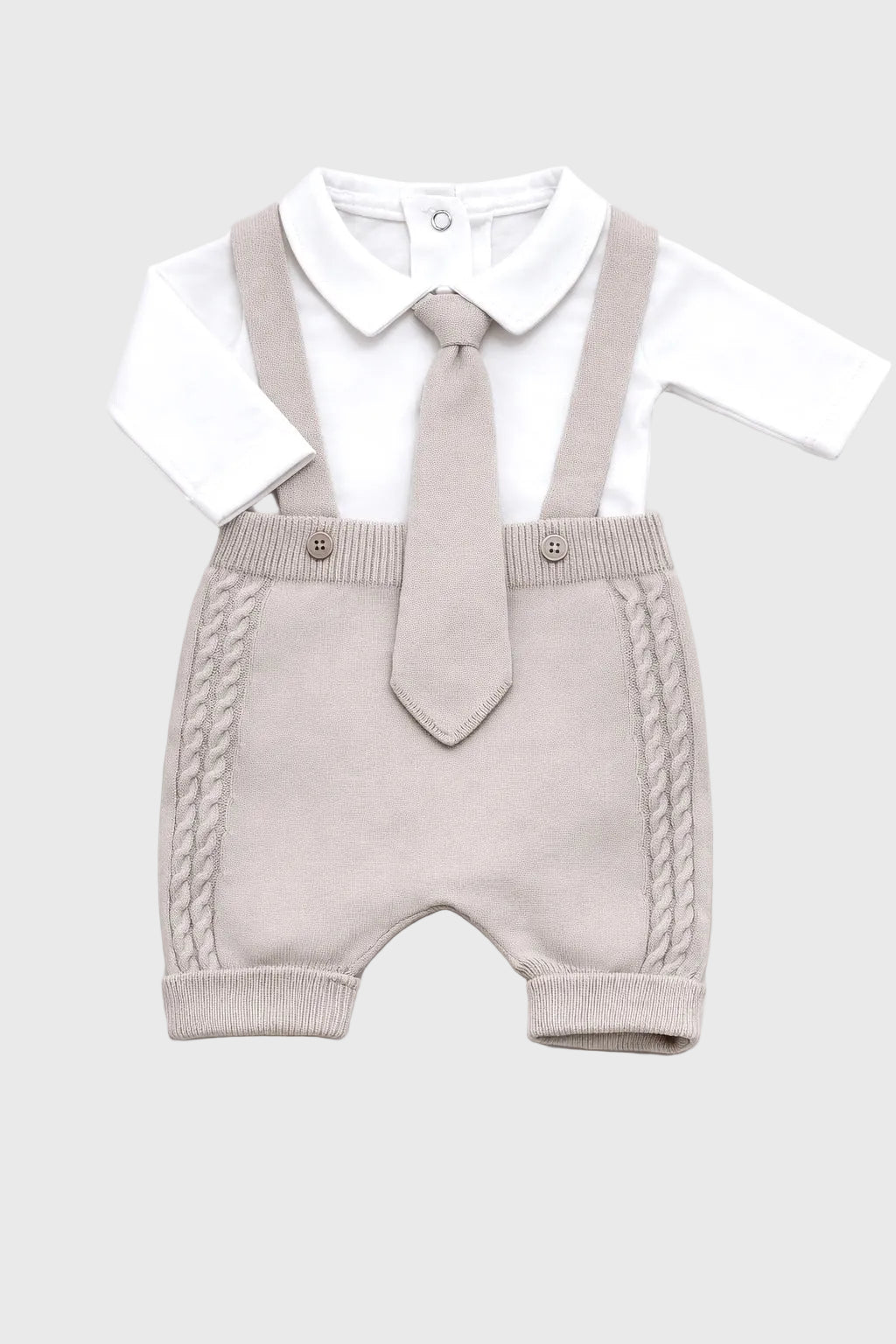Baby Boy Fresh Organic Cotton Outfit – White & Soft Grey