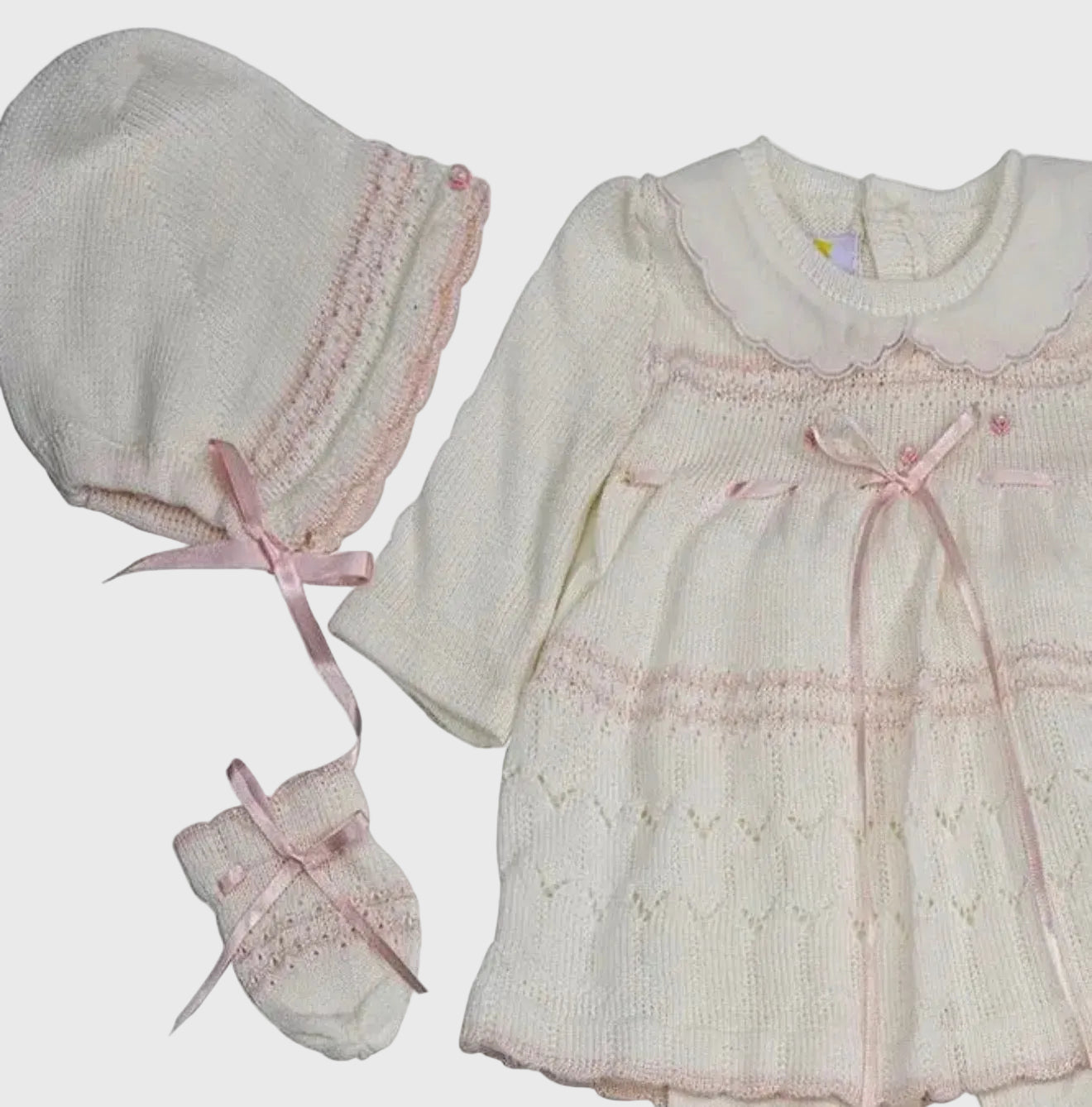 Ivory Blush Heirloom Knit Set with Bonnet & Blanket 🤍🎀