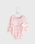 Mono de ballet fruncido en rosa y blanco con lazos laterales