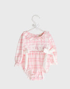Mono de ballet fruncido en rosa y blanco con lazos laterales