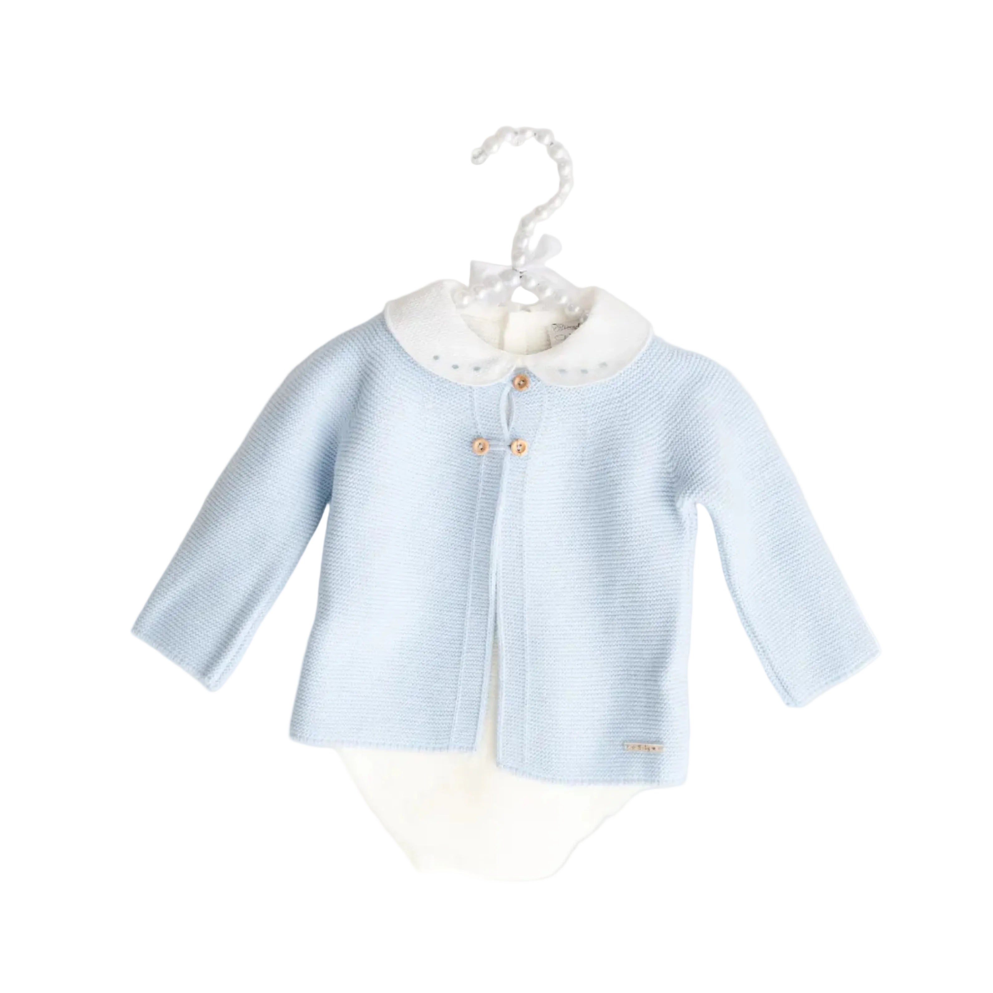 Knitted Newborn Three-Piece Set- light blue and white