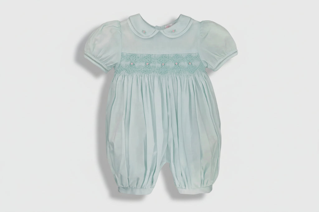 French Bubble Mint Smocked Romper
