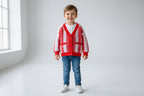 Cárdigan acogedor de rayas para niños – Rojo y lavanda suave