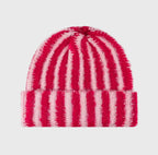 Gorro de punto a rayas Cozy para niños – Rojo y lavanda suave