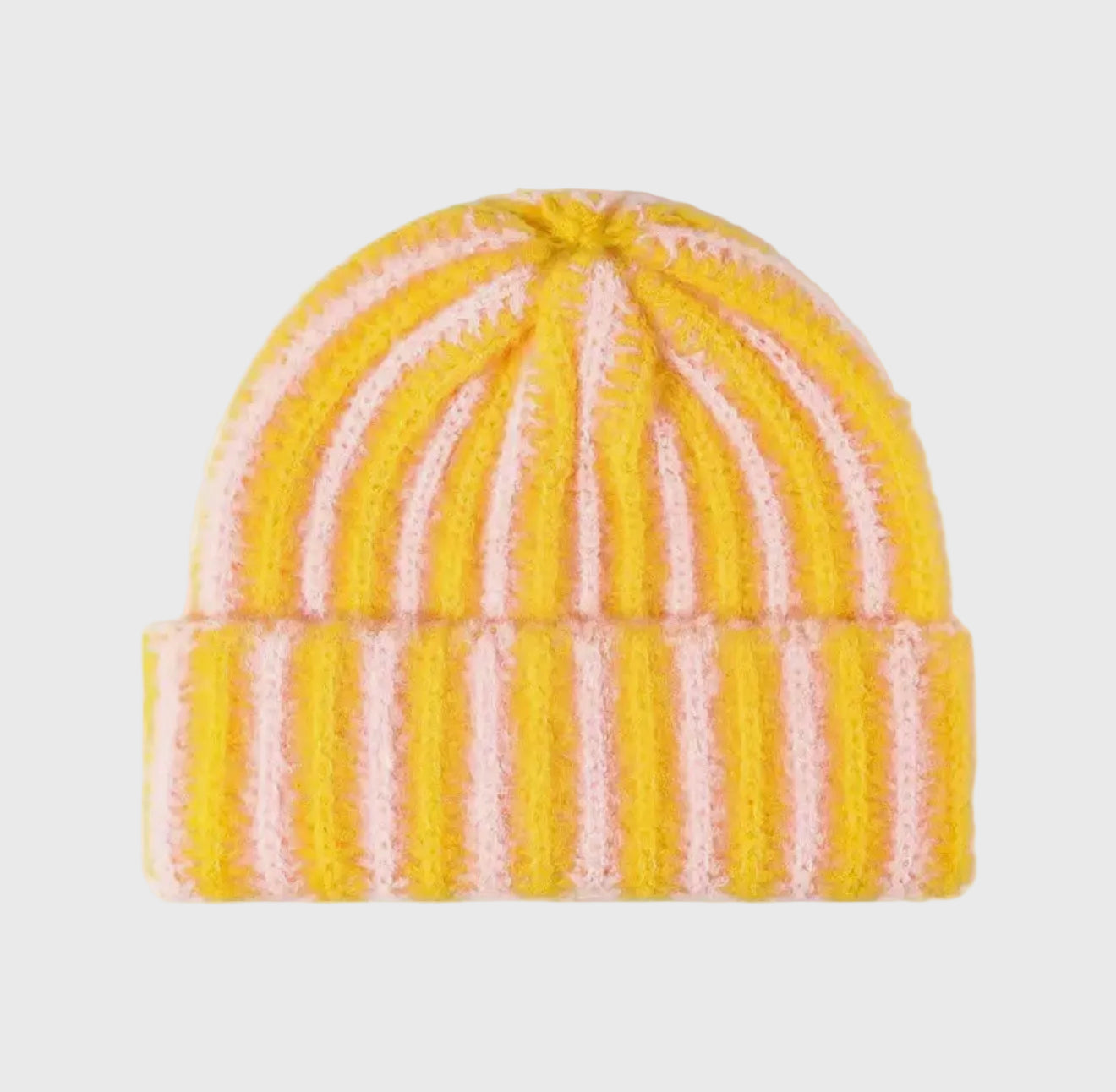 Kids Cozy Stripes Blend Beanie – Red & Soft Lavender