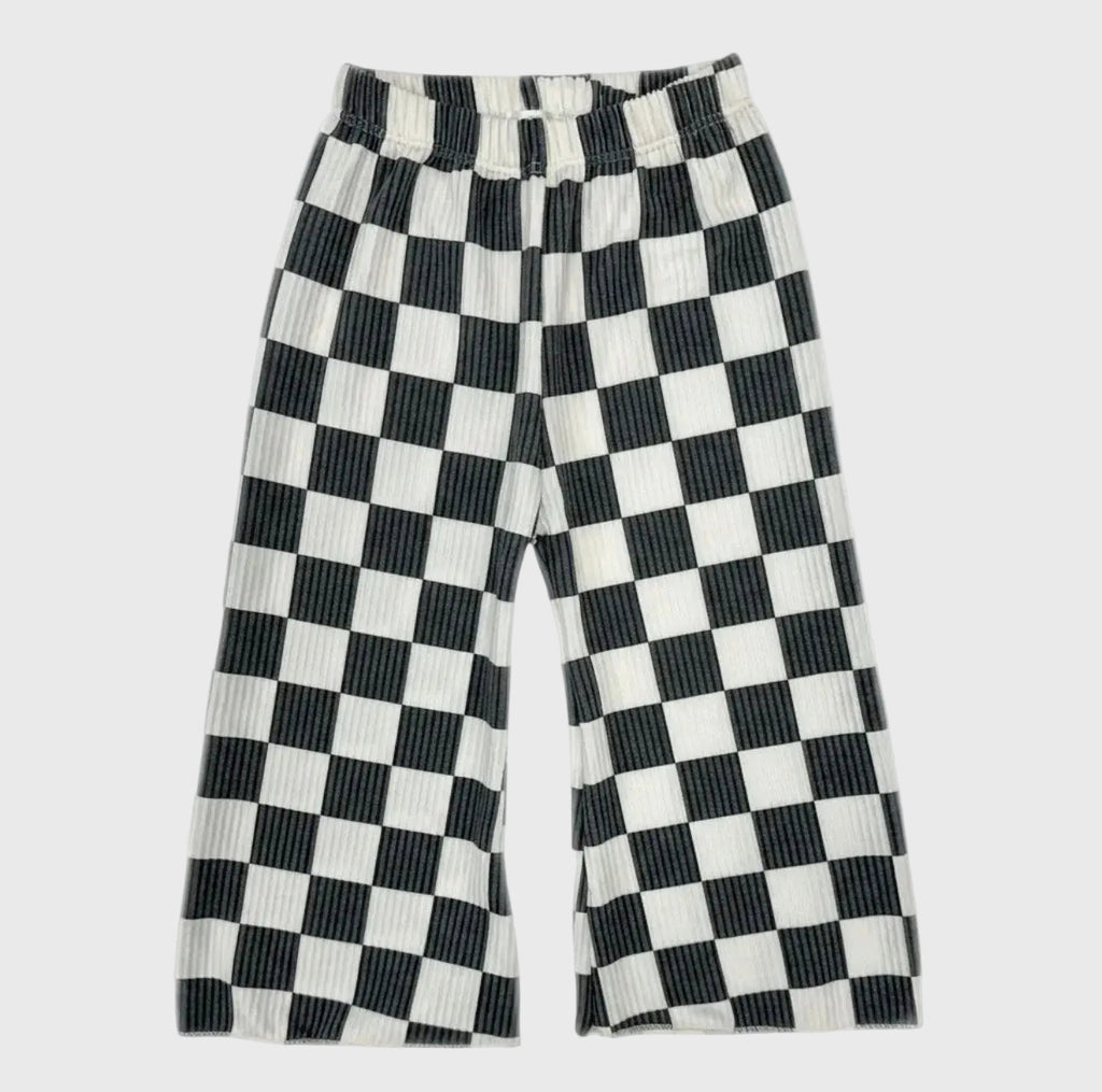 Kids Checkered Chessboard Wide-Leg Pants
