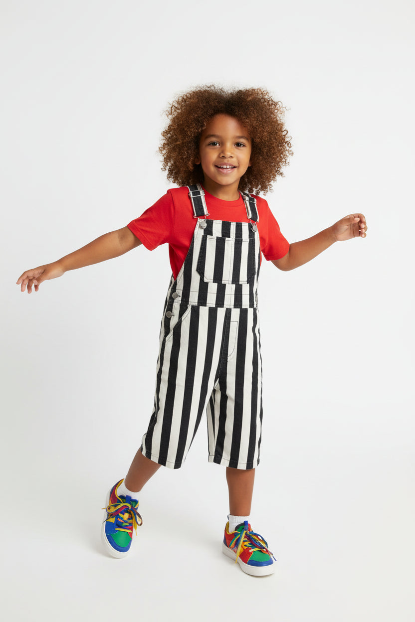 Kids Black & White Stripe Oversized Overalls