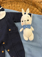 Conjunto de regalo para recién nacido "Pequeño Caballero" azul marino - Traje de punto + Manta azul + Gorro