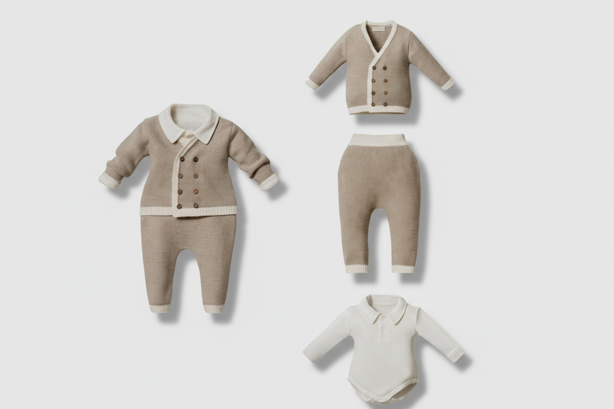 Unisex Wool -Rich baby Gentleman Suit (3 Pieces) - Beige