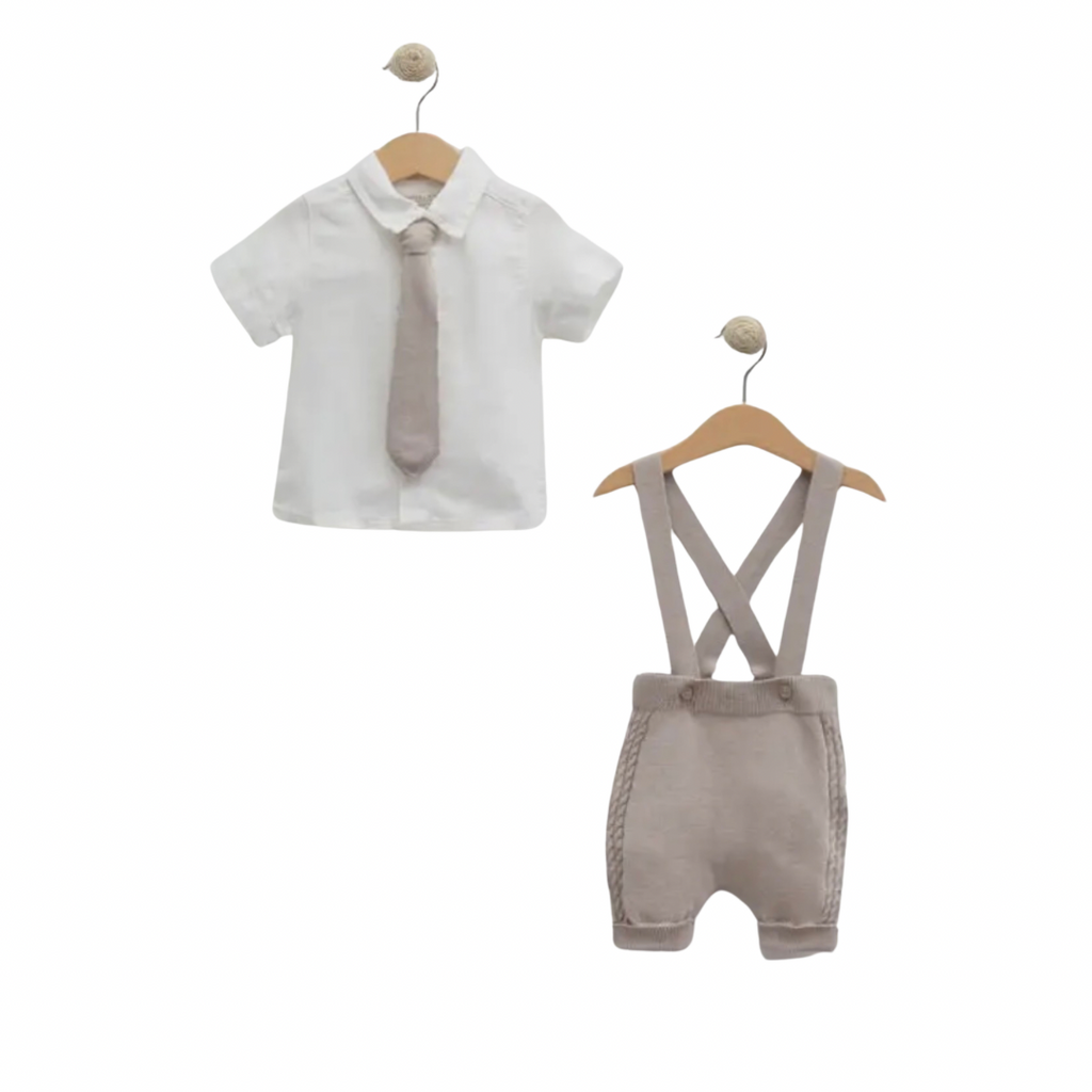 Baby Boy Fresh Organic Cotton Outfit – White & Soft Grey