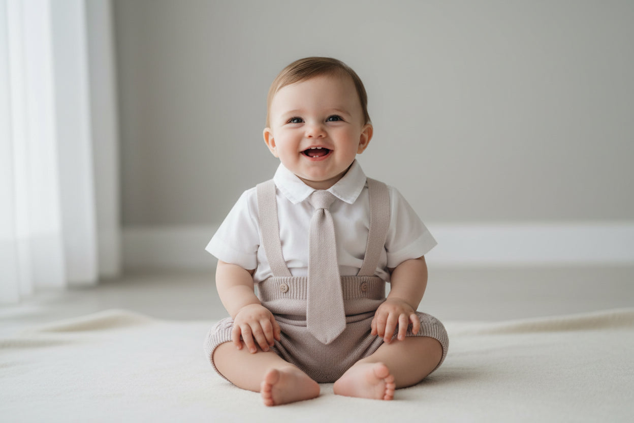 Baby Boy Fresh Organic Cotton Outfit – White & Soft Grey
