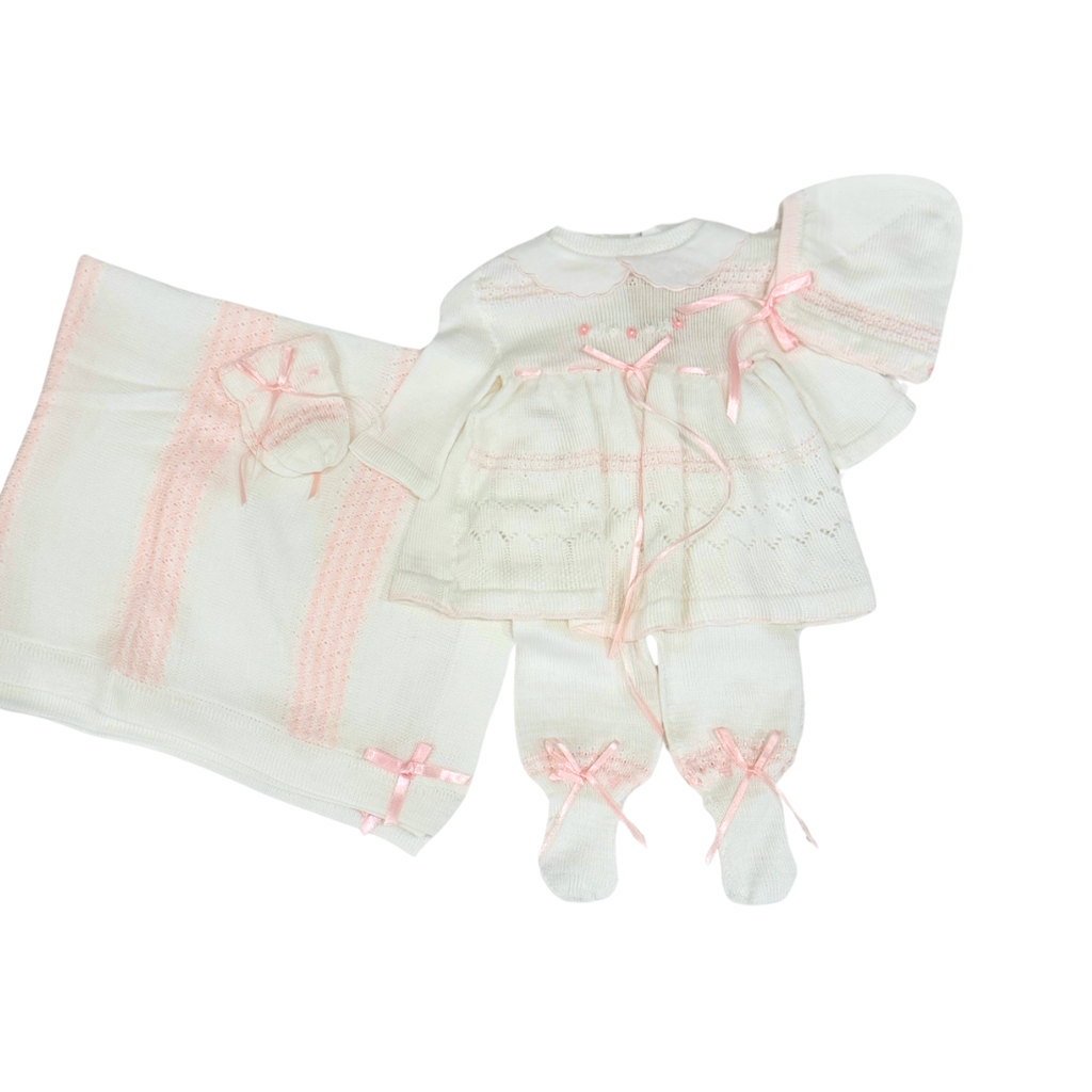 Ivory Blush Heirloom Knit Set with Bonnet & Blanket 🤍🎀