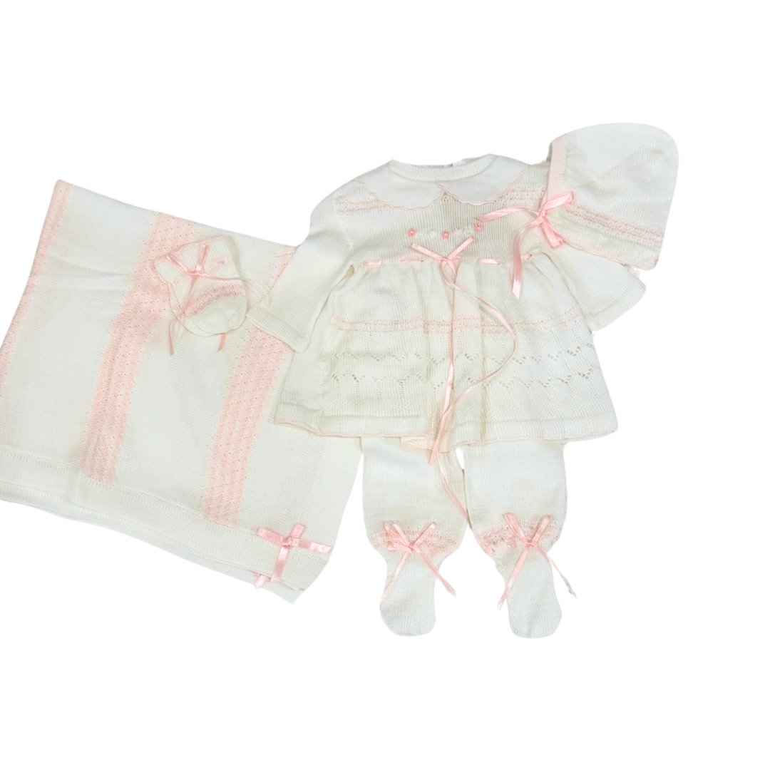 Ivory Blush Heirloom Knit Set with Bonnet & Blanket 🤍🎀
