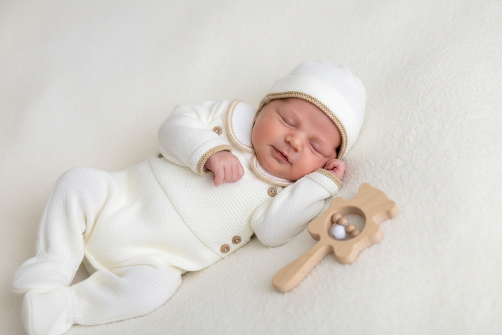 Little Theodore ivory and beige Knit 3 pieces Set