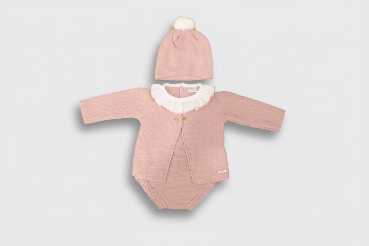Knitted Newborn Three-Piece Set-Blush