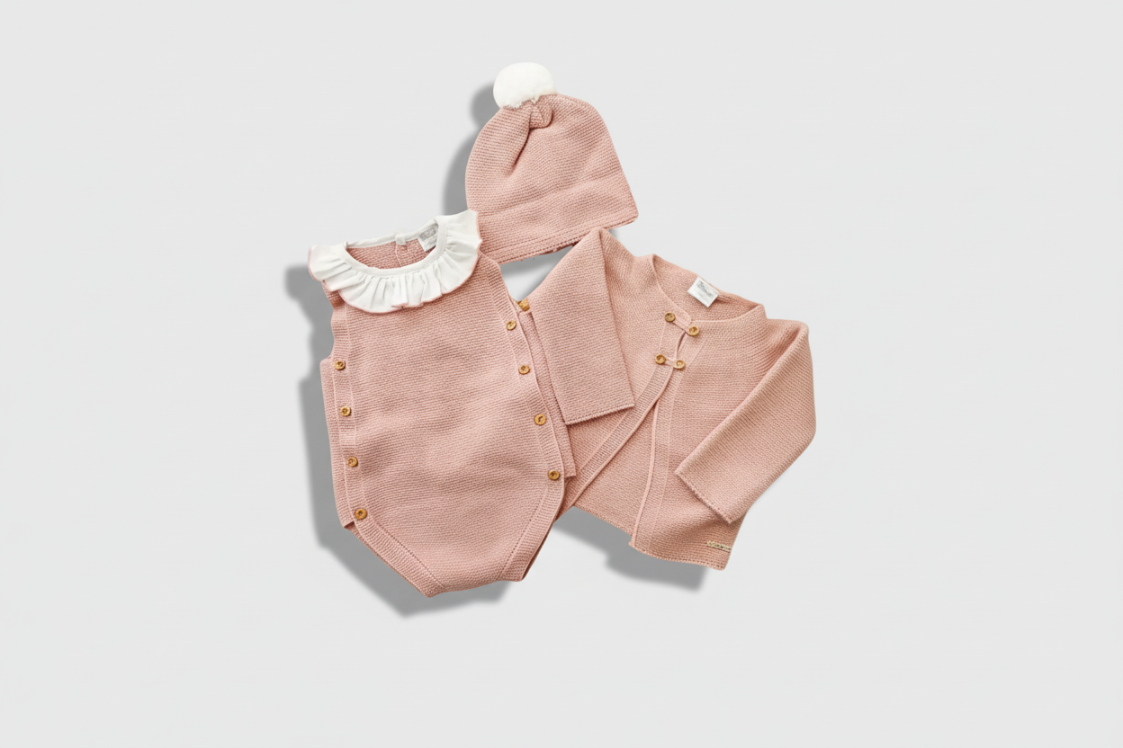 Knitted Newborn Three-Piece Set-Blush