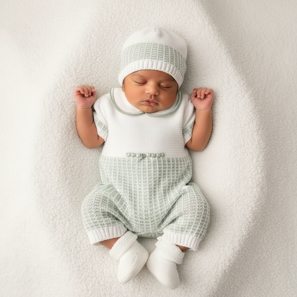 Sage Meadow Knit Four Pieces Set (Green Variation, oatmeal, buttercream)