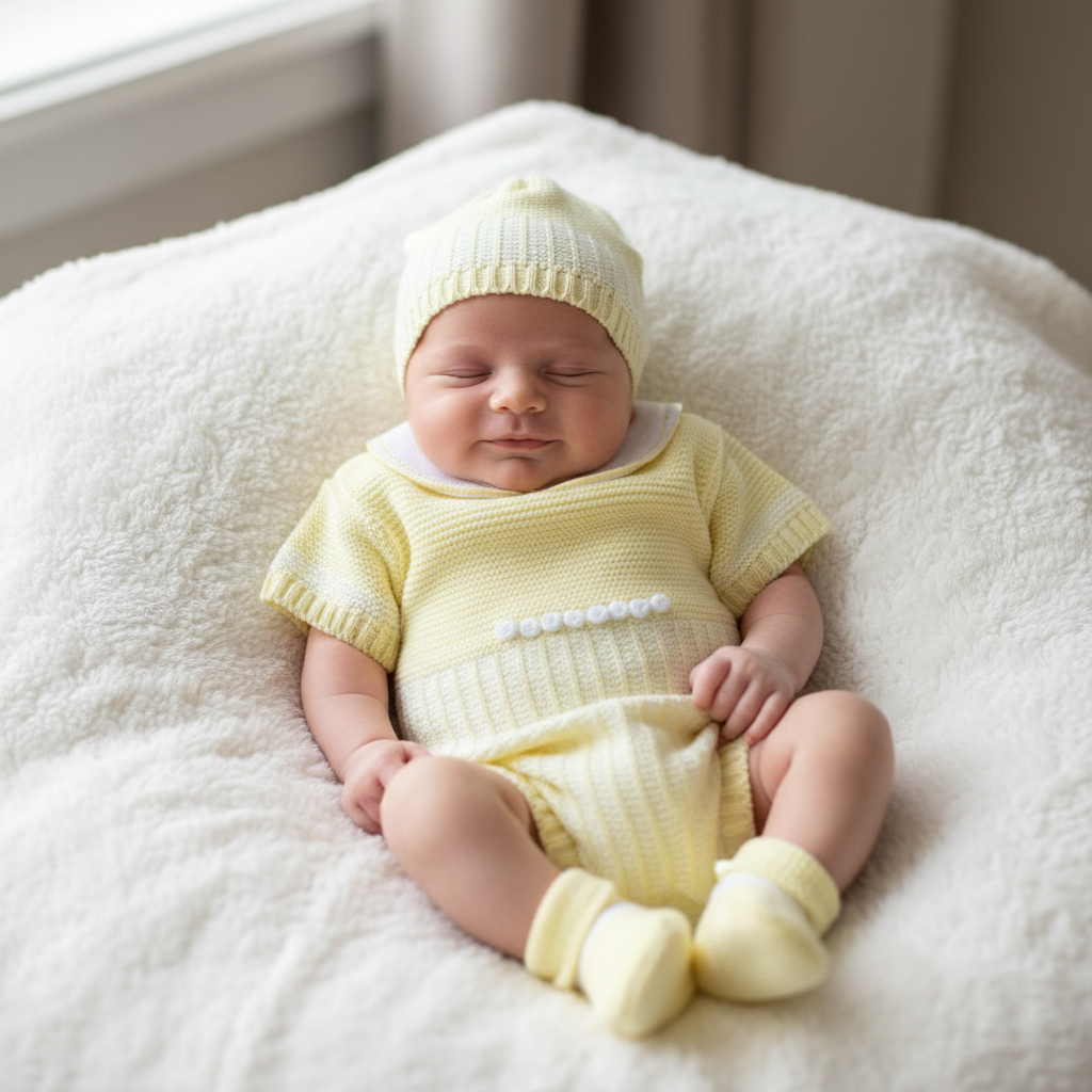 Sage Meadow Knit Four Pieces Set (Green Variation, oatmeal, buttercream)