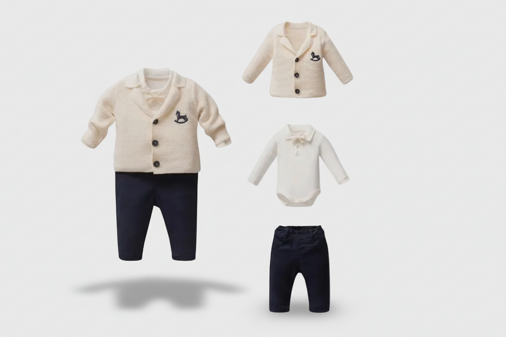 Baby Boy Linen Suit Set with Bowtie & Horse Detail