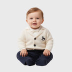 Conjunto de traje de lino para bebé niño con pajarita y detalle de caballo