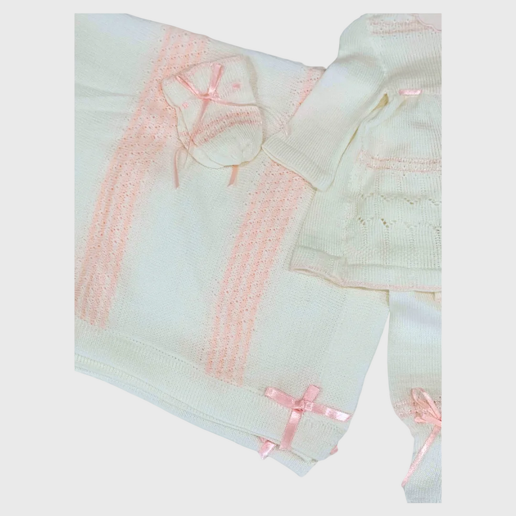 Ivory Blush Heirloom Knit Set with Bonnet & Blanket 🤍🎀