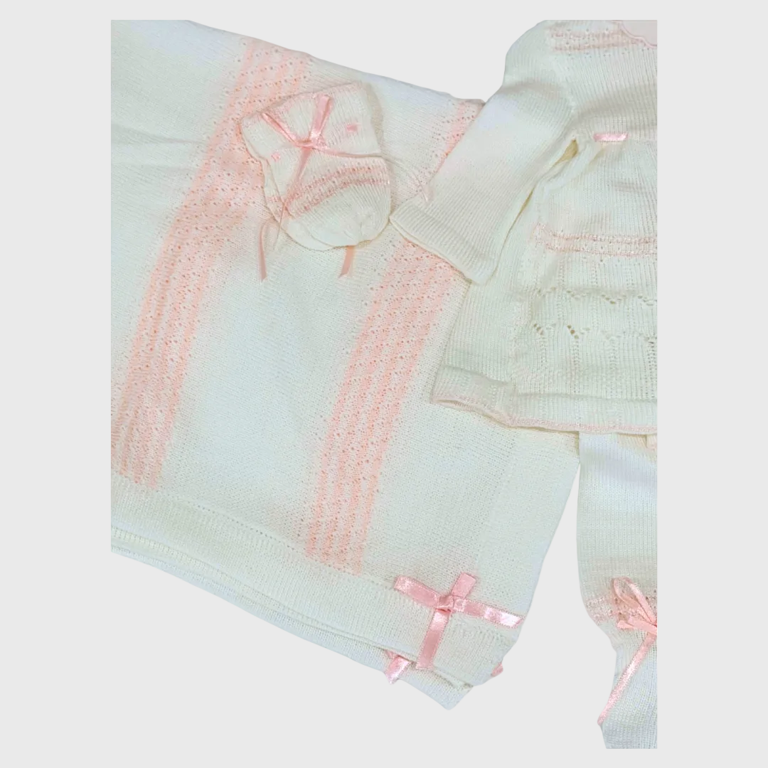 Ivory Blush Heirloom Knit Set with Bonnet & Blanket 🤍🎀