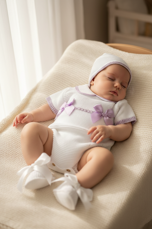 Conjunto de cuatro piezas de punto lavanda Aurélie