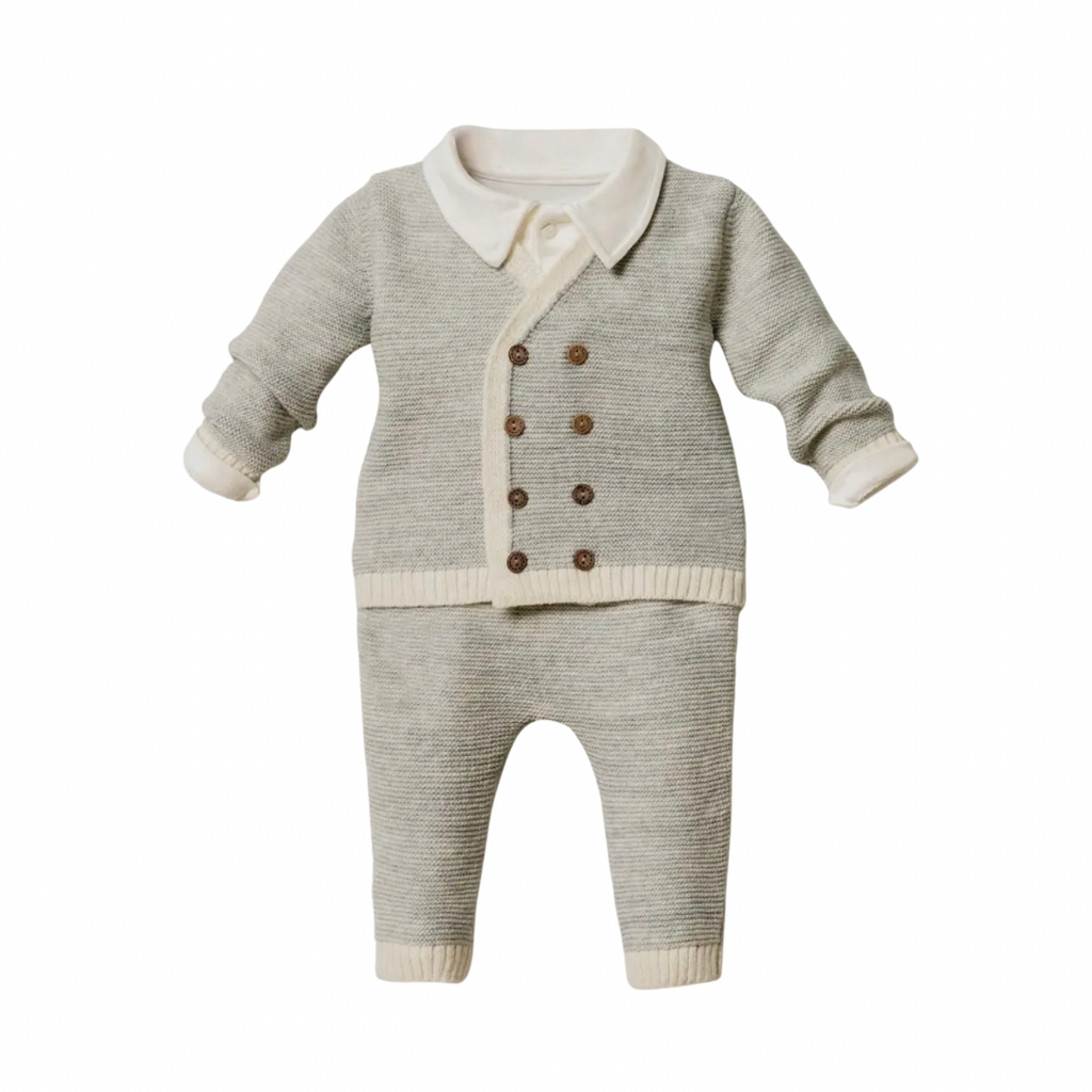 Unisex Wool -Rich baby Gentleman Suit (3 Pieces) - gray