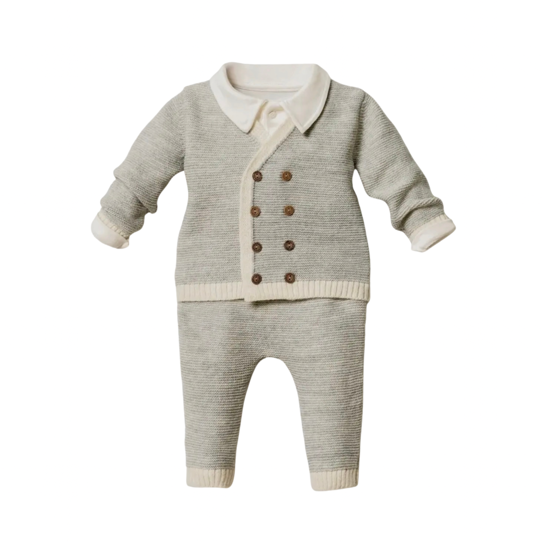 Unisex Wool -Rich baby Gentleman Suit (3 Pieces) - gray