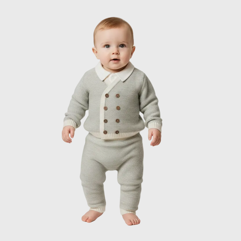Unisex Wool -Rich baby Gentleman Suit (3 Pieces) - gray