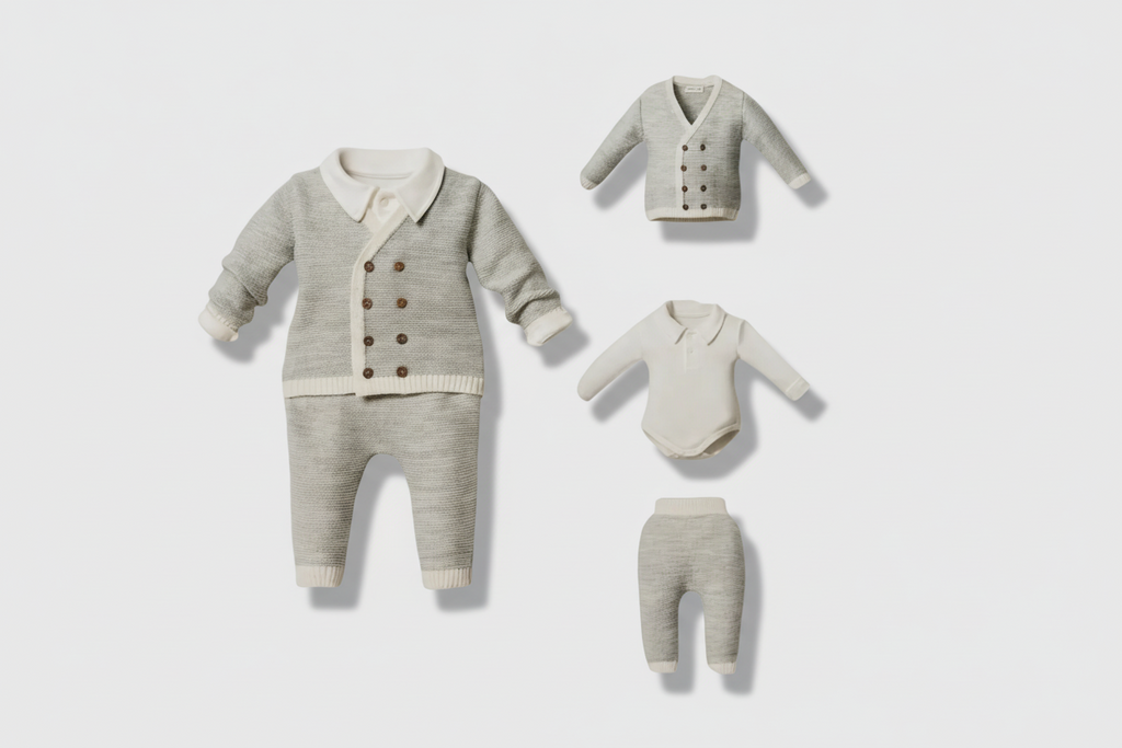 Unisex Wool -Rich baby Gentleman Suit (3 Pieces) - gray