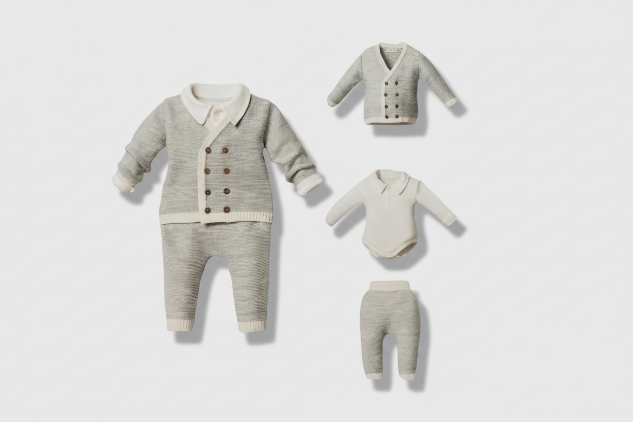 Unisex Wool -Rich baby Gentleman Suit (3 Pieces) - gray