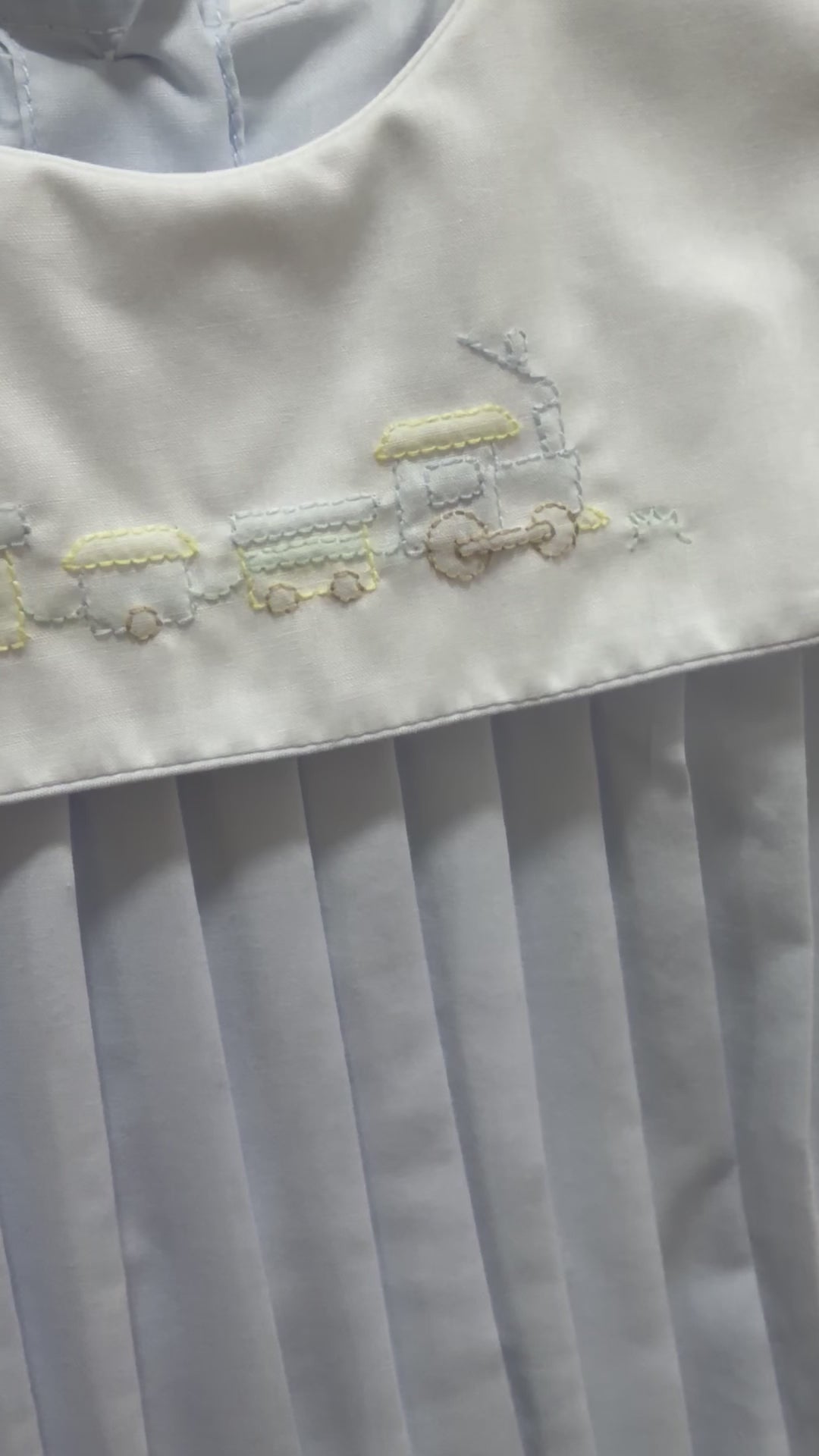 Train Embroidered Romper- soft blue
