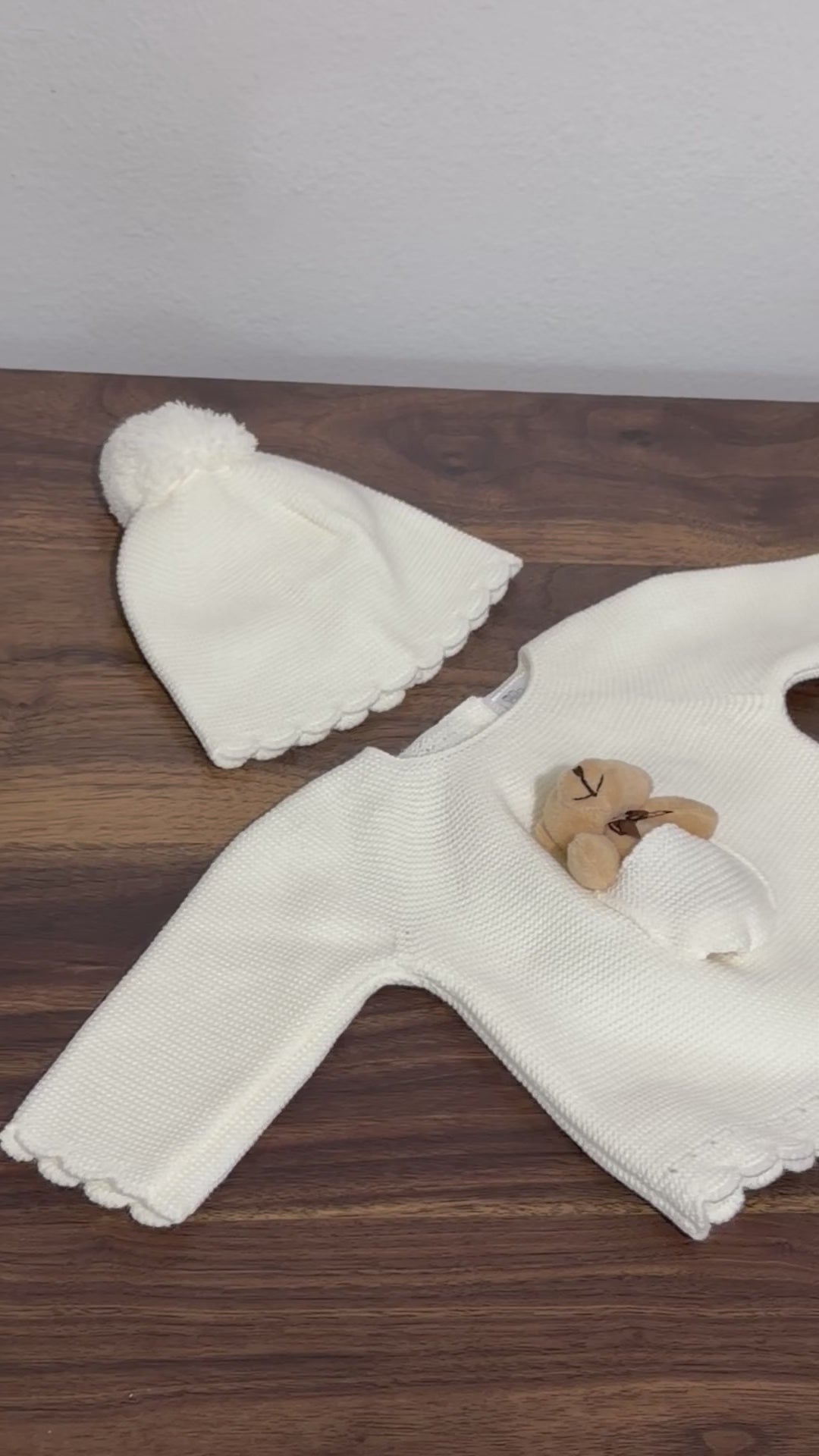 Knitted Teddy Pocket Newborn Set – 3 Piece Cotton Knit Ensemble