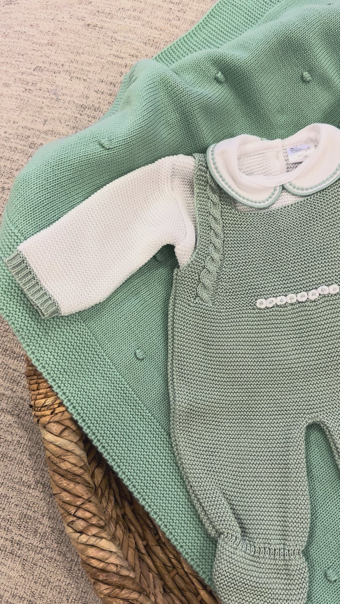 Sage Heritage Newborn Gift Set – Two Knit Sets + Blanket